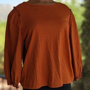 Ruffle shoulder Smocked cuff Ginger Jersey Knit Top
